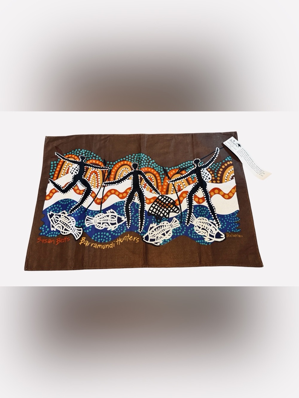 Susan Betts Barramundi Hunters Cotton Tea Towel-Indigenous Australian Art